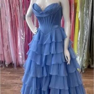Sherri Hill Strapless Periwinkle Layered Prom Dress 000
